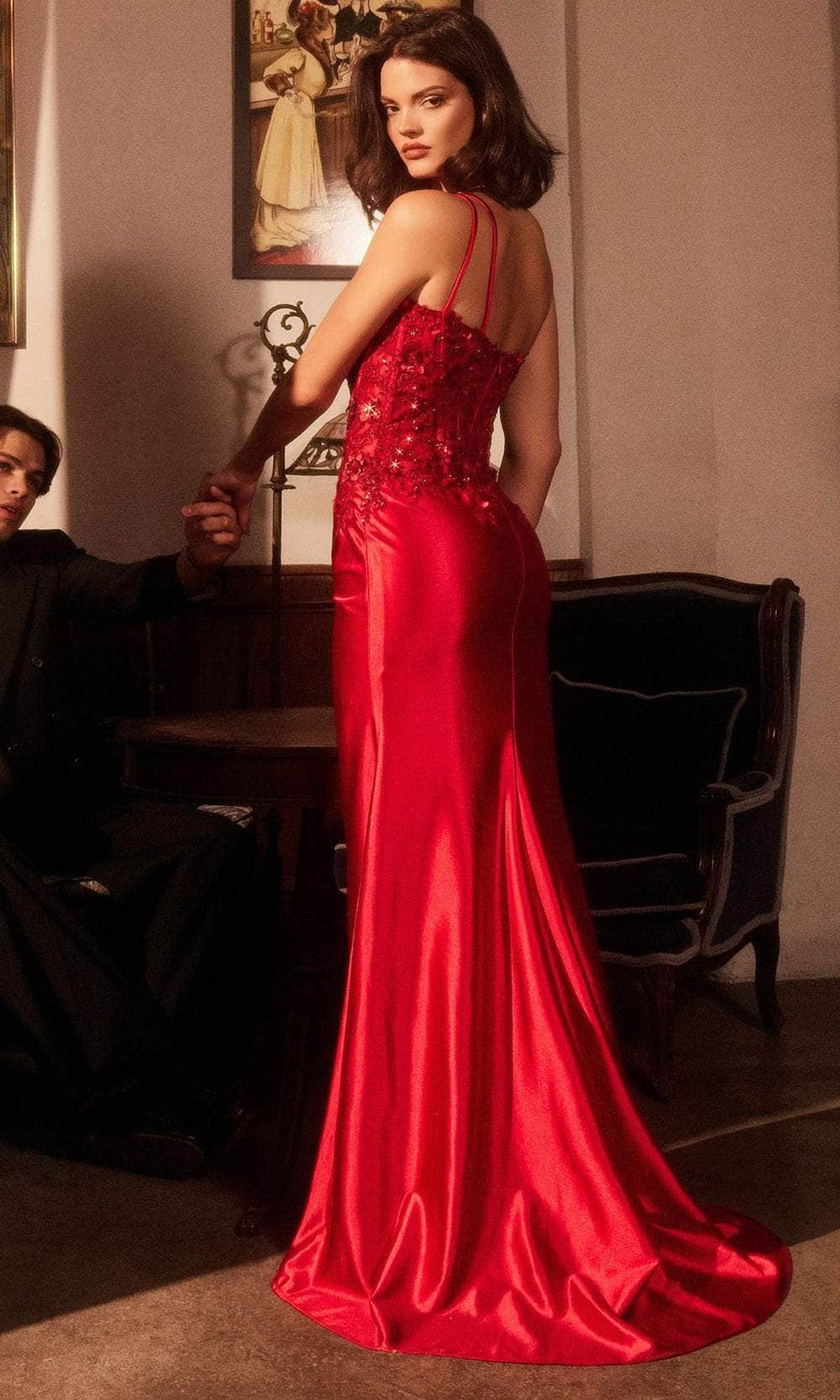 Ladivine CDS535 - Asymmetrical Floral Evening Dress