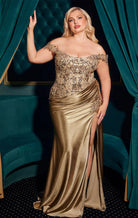 Ladivine CDS537C - Off-Shoulder Lace Applique Prom Gown