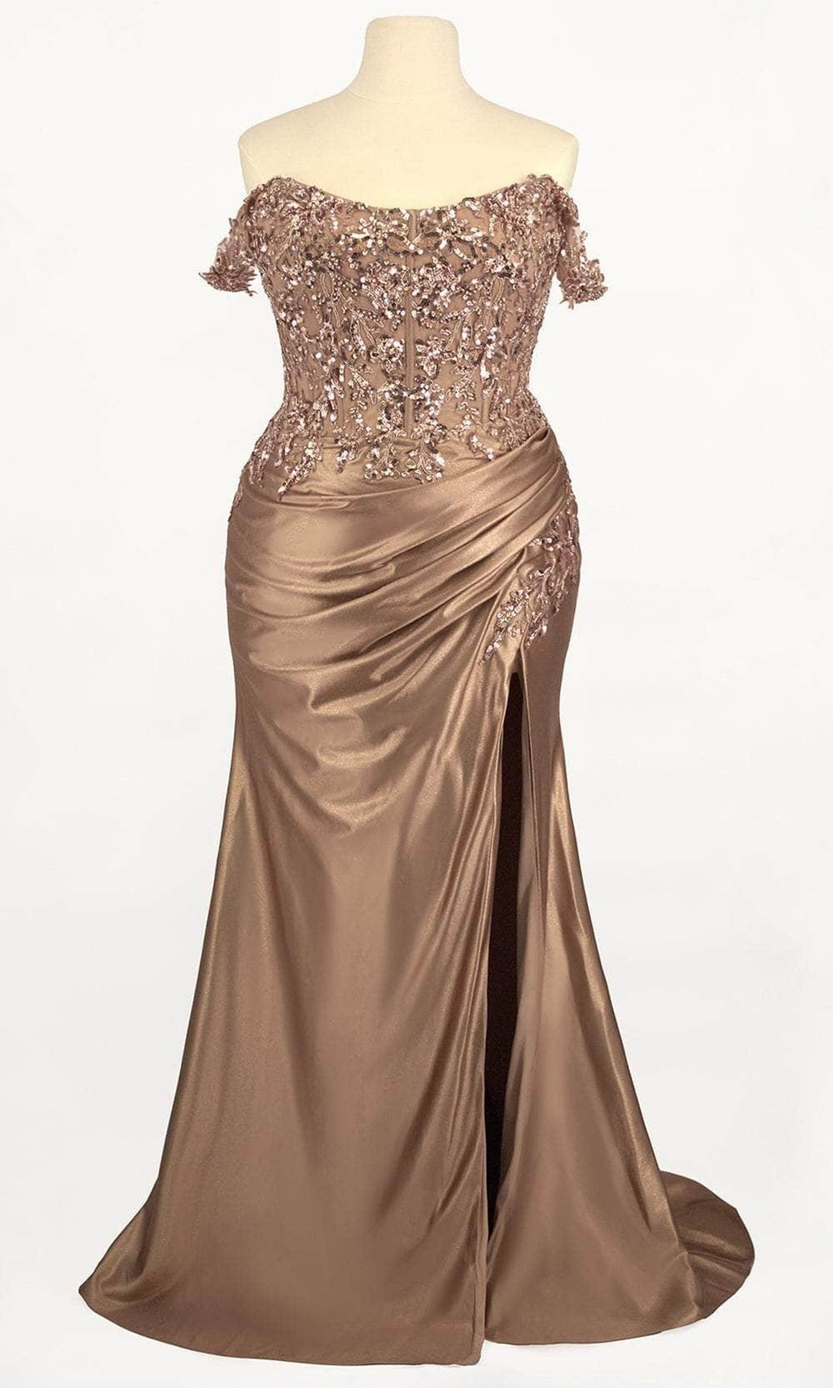 Ladivine CDS537C - Off-Shoulder Lace Applique Prom Gown