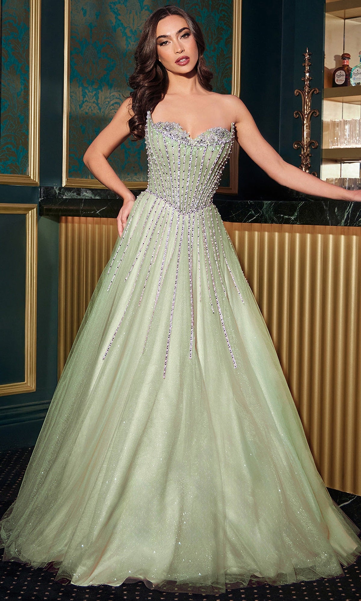 Ladivine CDS541 - Sweetheart A-Line Gown with Linear Beading