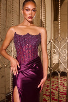 Ladivine CDS543 - Strapless Beaded Corset Satin Gown