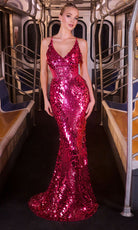 Ladivine CDS551 - Sequin Lace-Up Back Fitted Gown