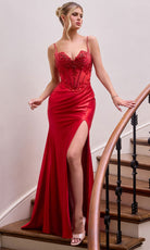 Ladivine CDS559 - Open Back Embellished Satin Gown