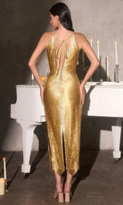 Ladivine CDS564 - Fringe Metallic Halter Midi Dress