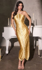 Ladivine CDS564 - Fringe Metallic Halter Midi Dress