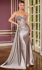 Ladivine CDS565 - Beaded Illusion Panel Strapless Gown
