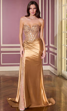 Ladivine CDS565 - Beaded Illusion Panel Strapless Gown