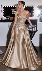 Ladivine CDS568 - Pleated Overskirt Embellished Strapless Prom Gown