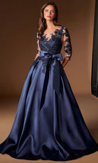 Ladivine CDS569 - Bateau Beaded Lace Mikado Prom Gown