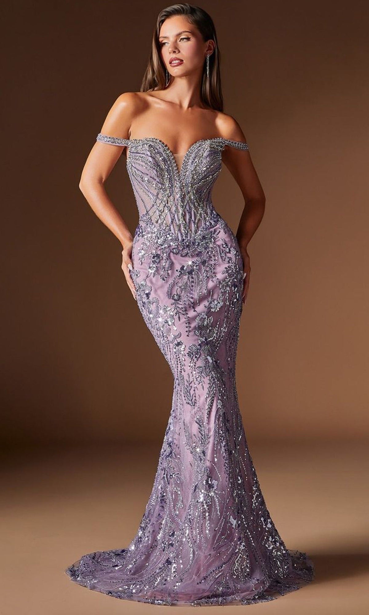 Ladivine CDS570 - Beaded Off Shoulder Overskirt Prom Gown