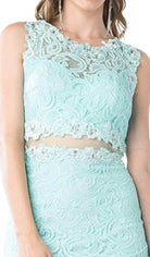 Ladivine CF067S - Sleeveless Illusion Jewel Lace Sheath Fitted Short Dress
