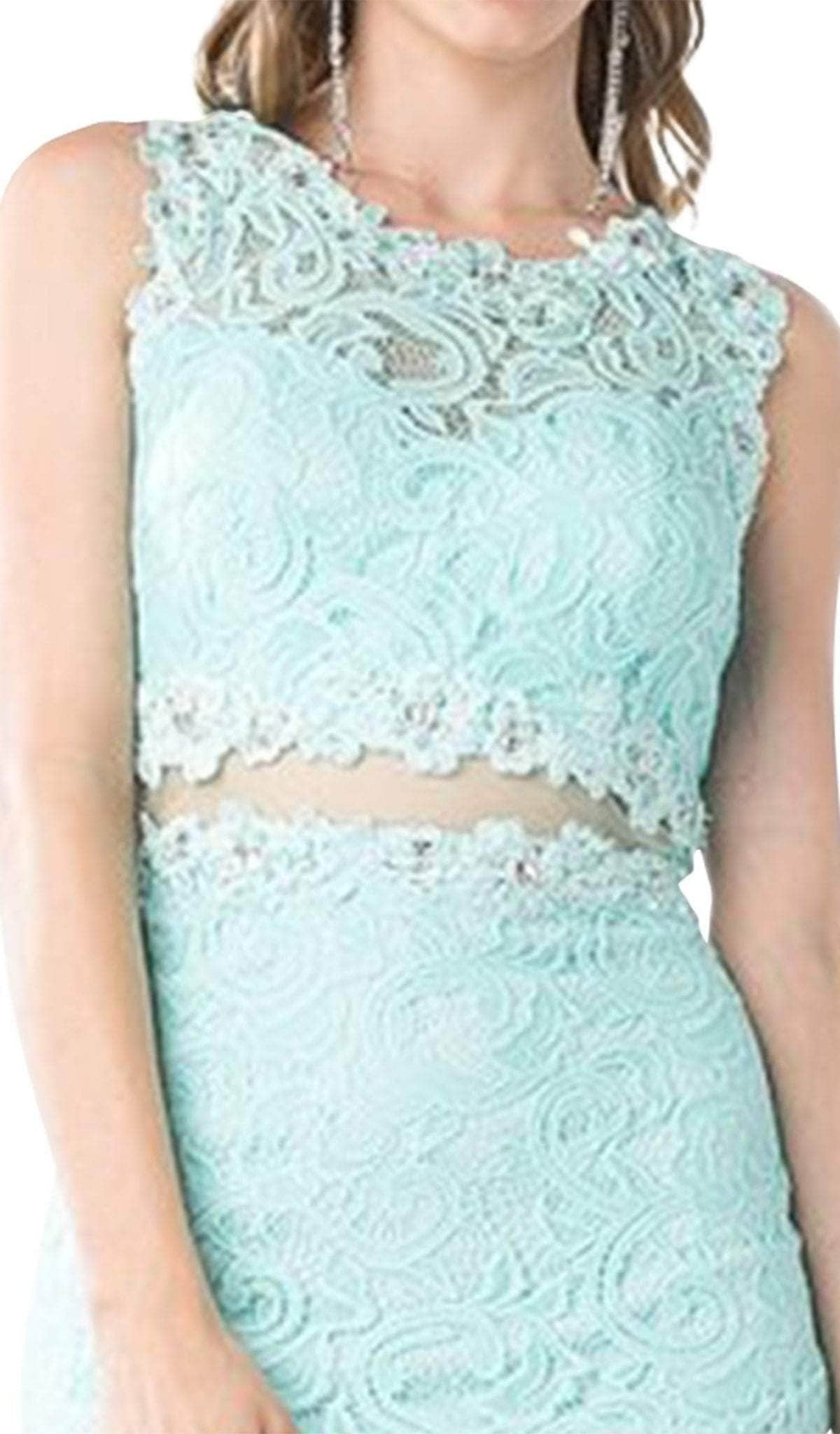 Ladivine CF067S - Sleeveless Illusion Jewel Lace Sheath Fitted Short Dress