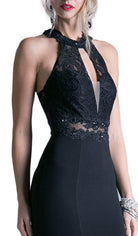 Ladivine CF102 - Beaded Lace Halter Fitted Dress