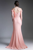 Cinderella Divine CF158 - Scalloped Trim Off-Shoulder Prom Gown