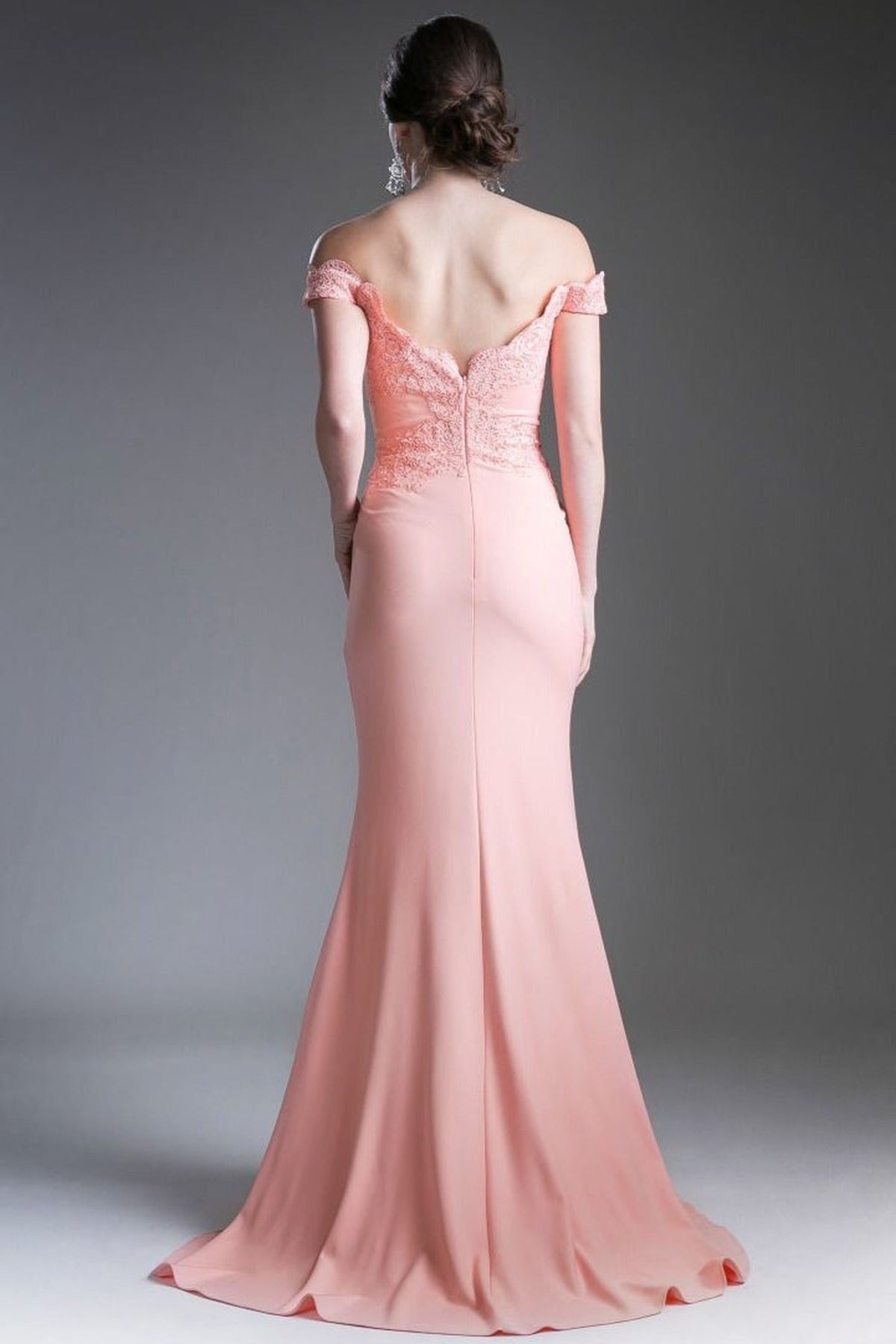 Cinderella Divine CF158 - Scalloped Trim Off-Shoulder Prom Gown