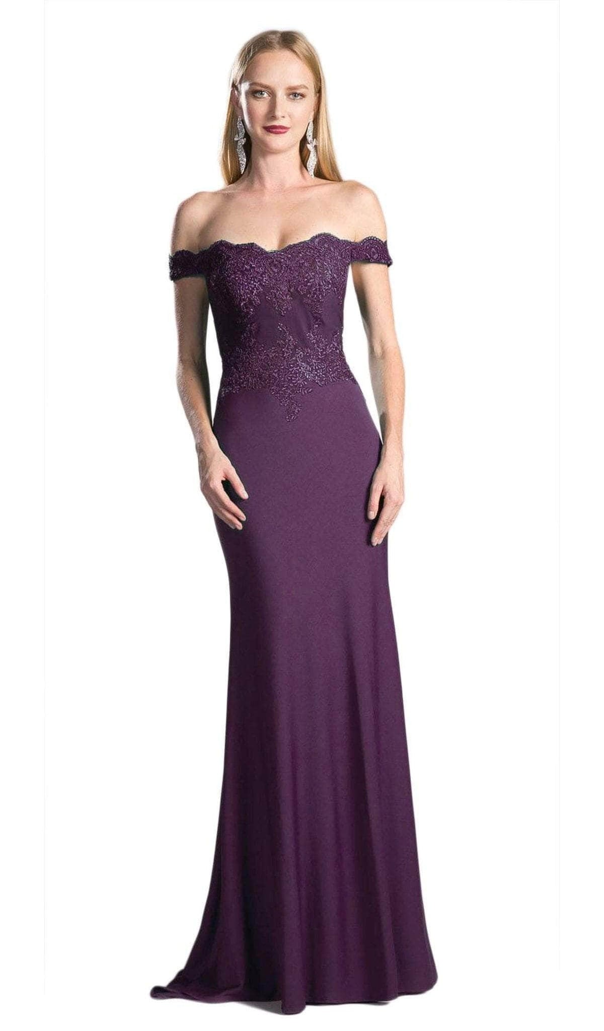 Cinderella Divine CF158 - Scalloped Trim Off-Shoulder Prom Gown