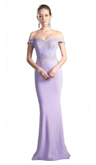 Cinderella Divine CF158 - Scalloped Trim Off-Shoulder Prom Gown