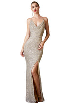 Ladivine CF199 - Sequin Cowl Neckline Sheath Dress