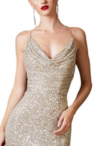 Ladivine CF199 - Sequin Cowl Neckline Sheath Dress