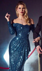 Ladivine CH135 - Draped Sequin Evening Gown