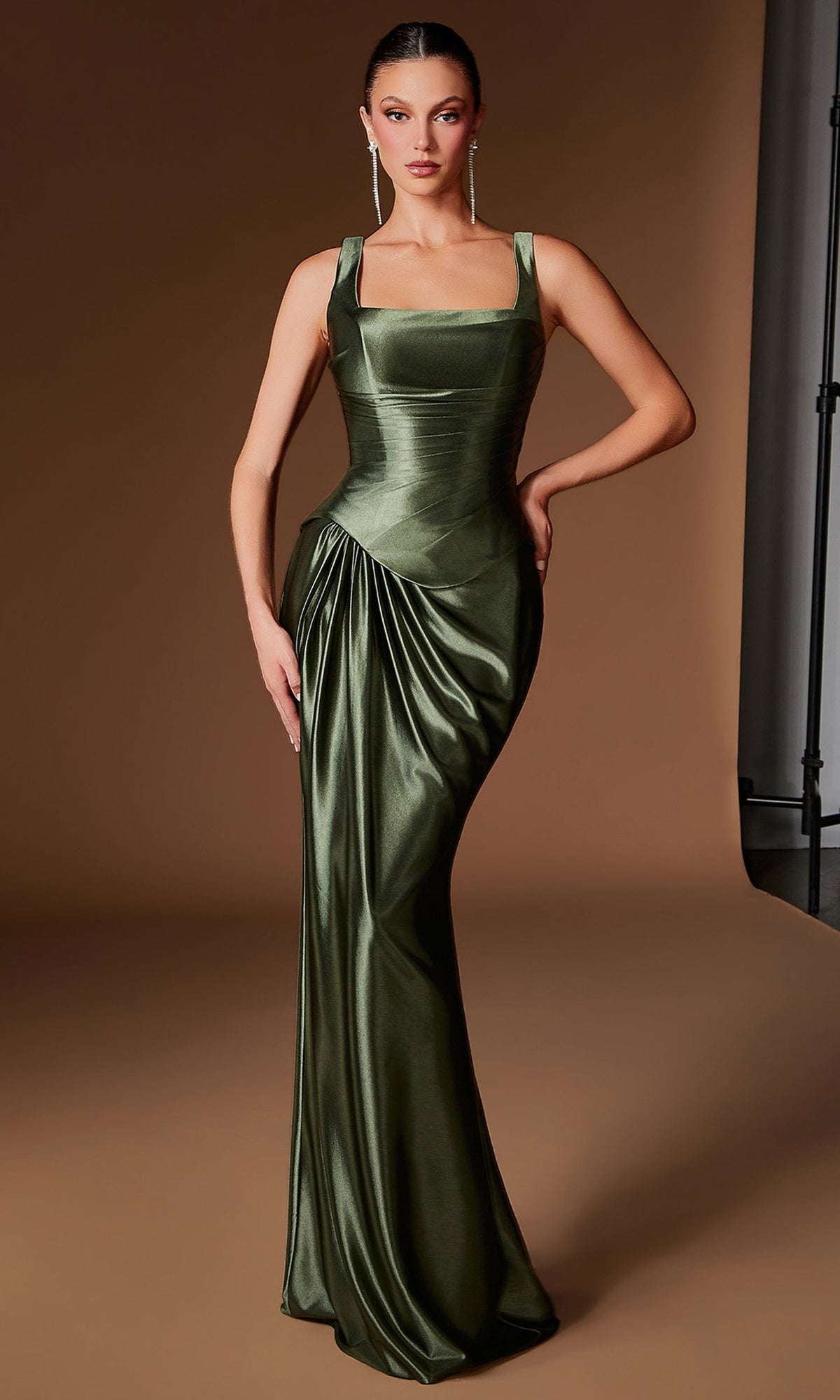 Ladivine CH2604 Square Neck Draped Waist Dress
