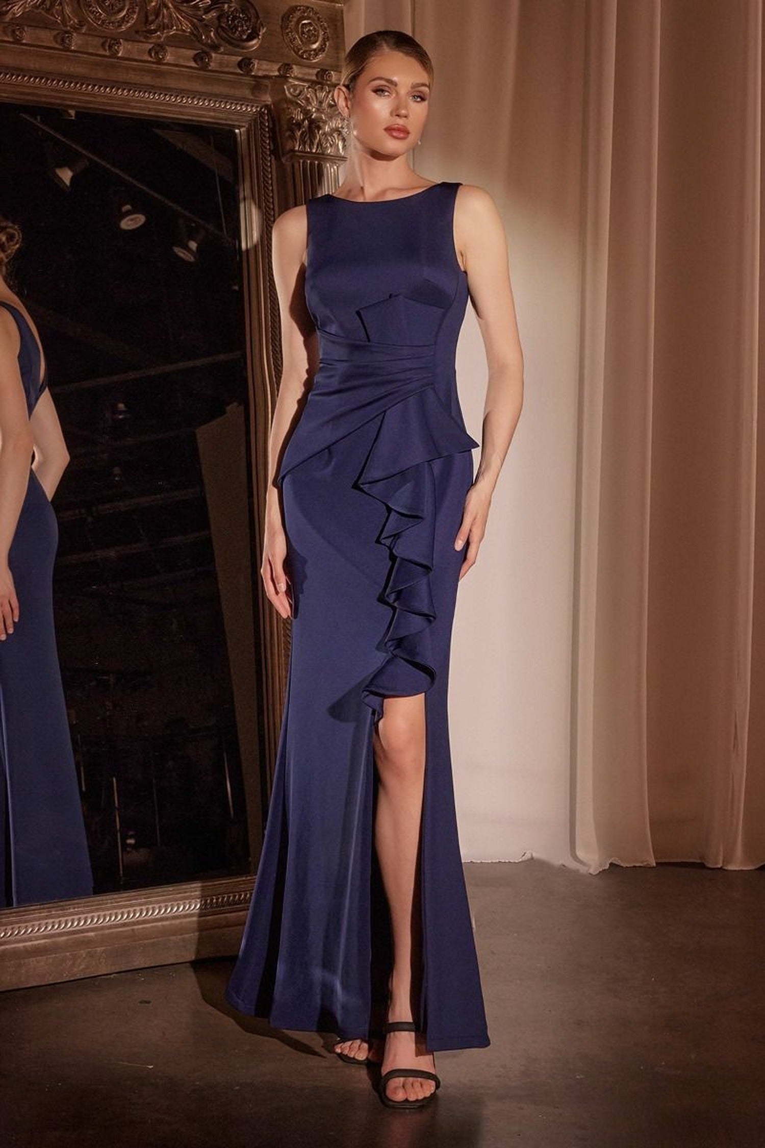 Ladivine CH377 - Ruffle Draped Sleeveless Prom Dress