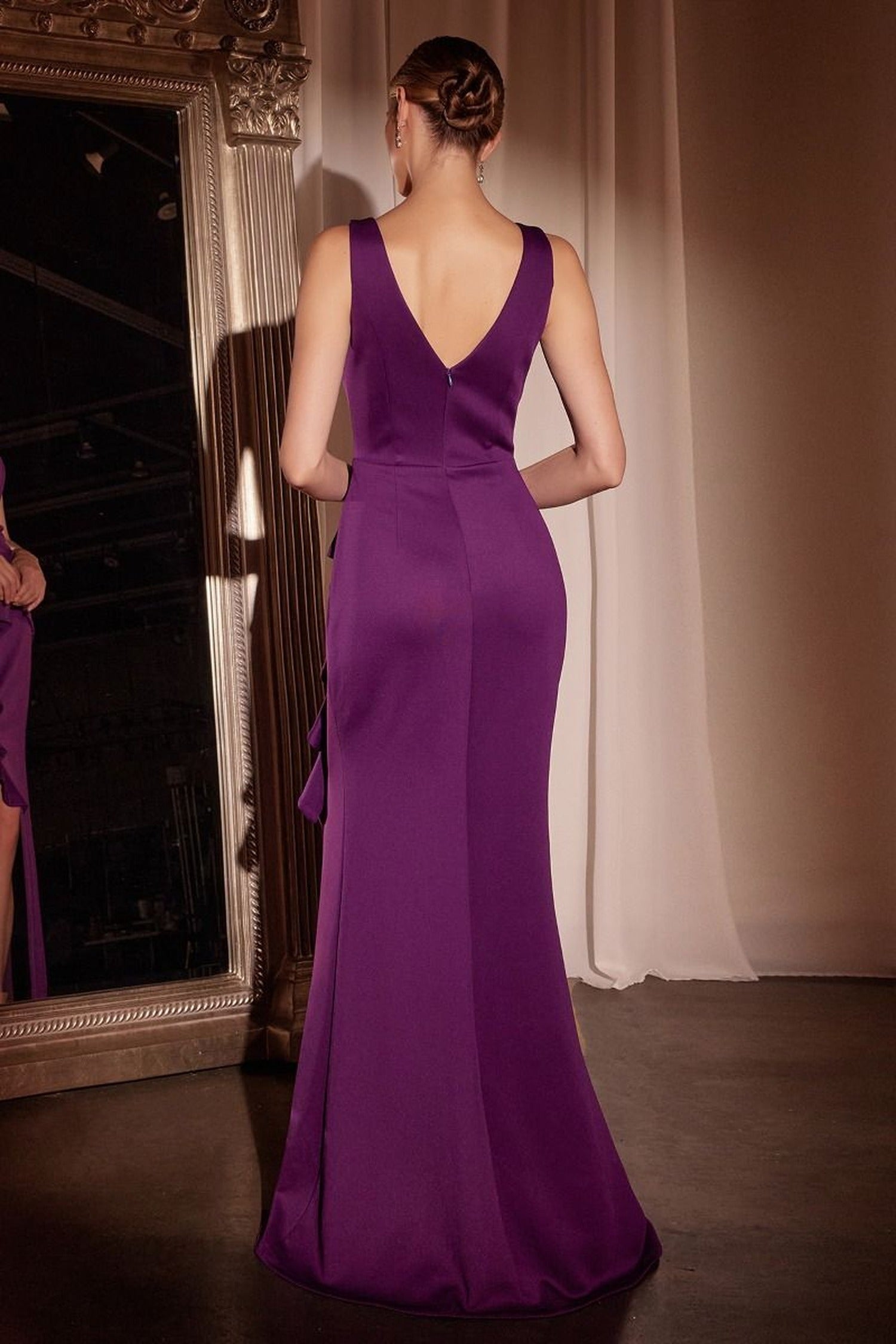 Ladivine CH377 - Ruffle Draped Sleeveless Prom Dress