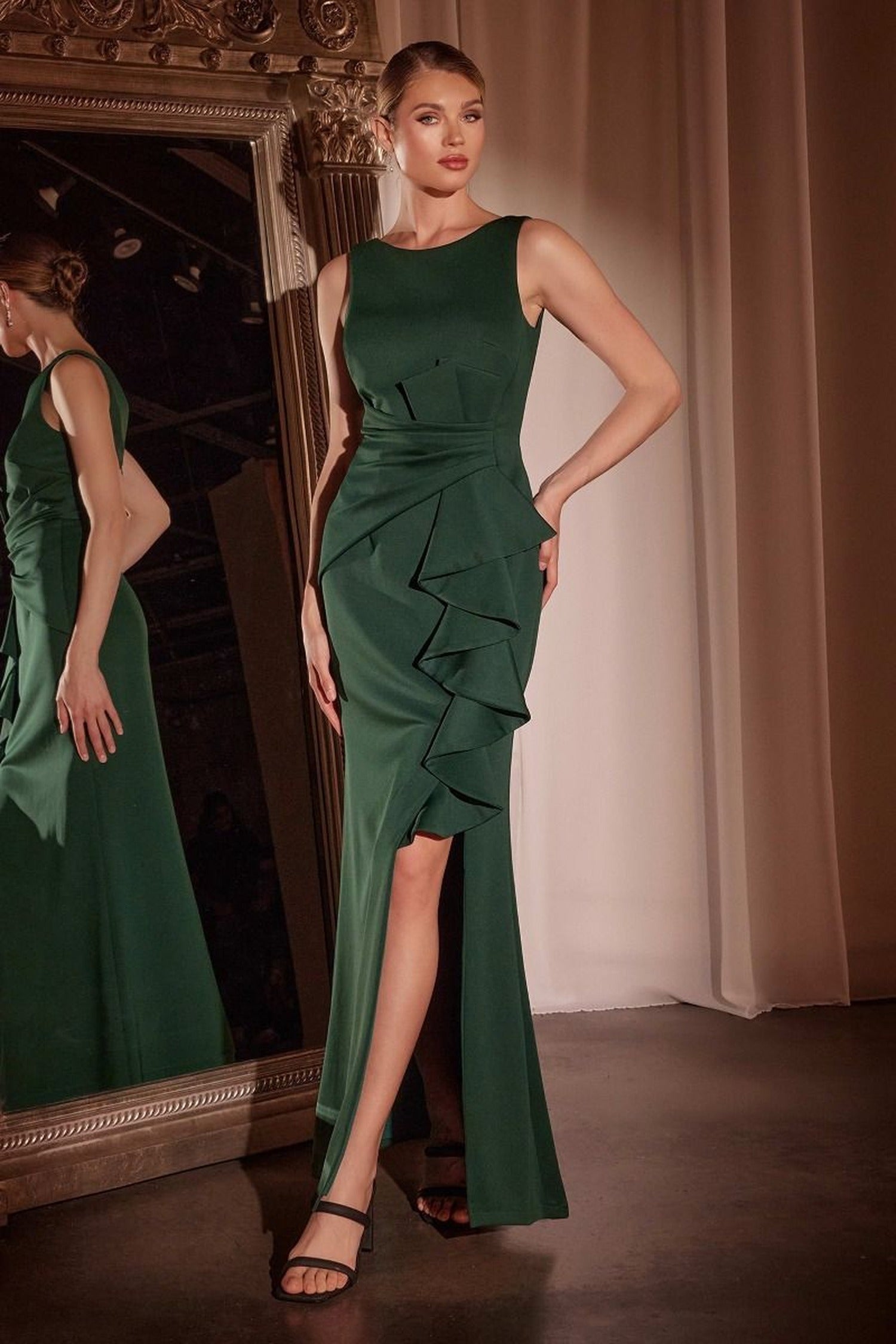 Ladivine CH377 - Ruffle Draped Sleeveless Prom Dress