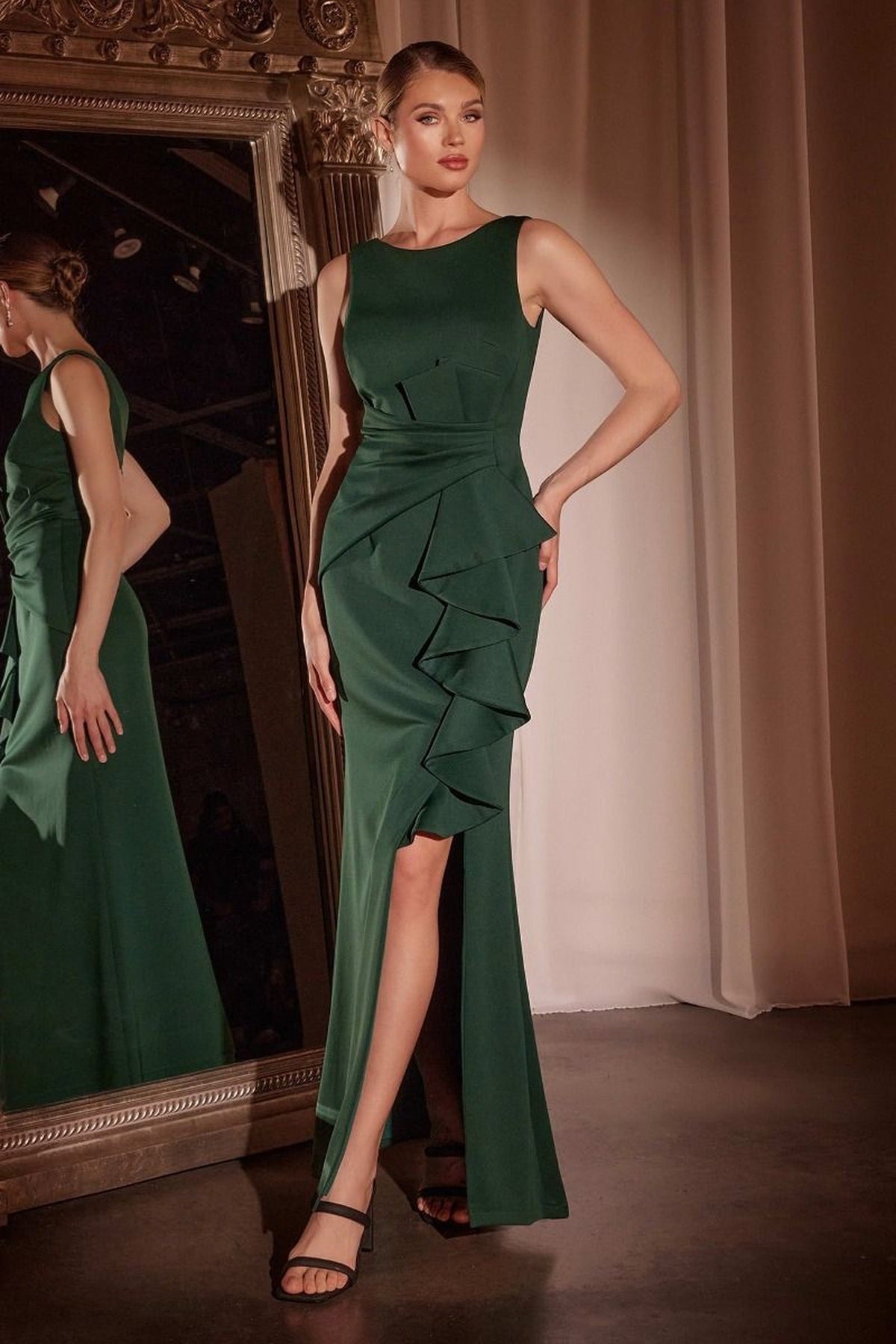 Ladivine CH377 - Ruffle Draped Sleeveless Prom Dress