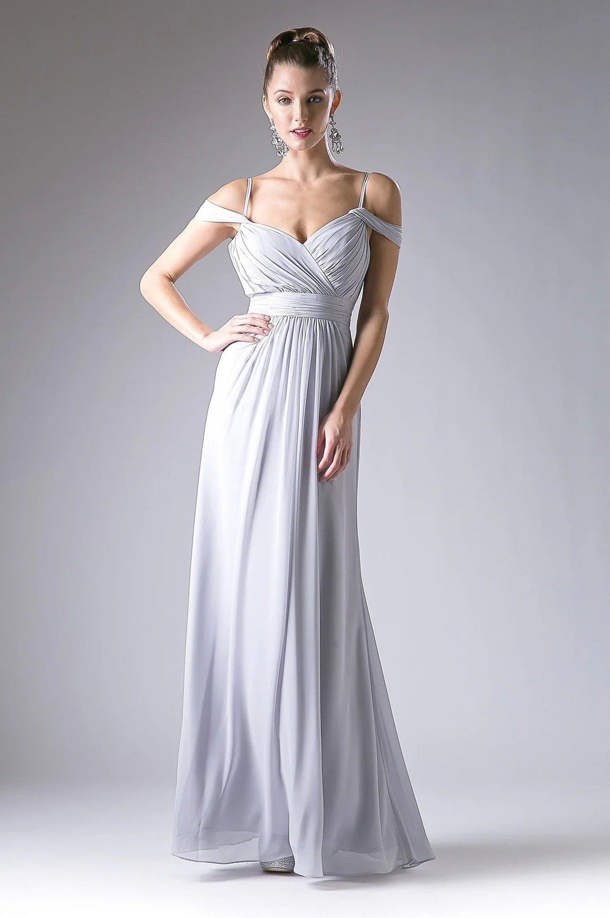 Ladivine CH527 - Off-Shoulder Surplice Chiffon Long Dress