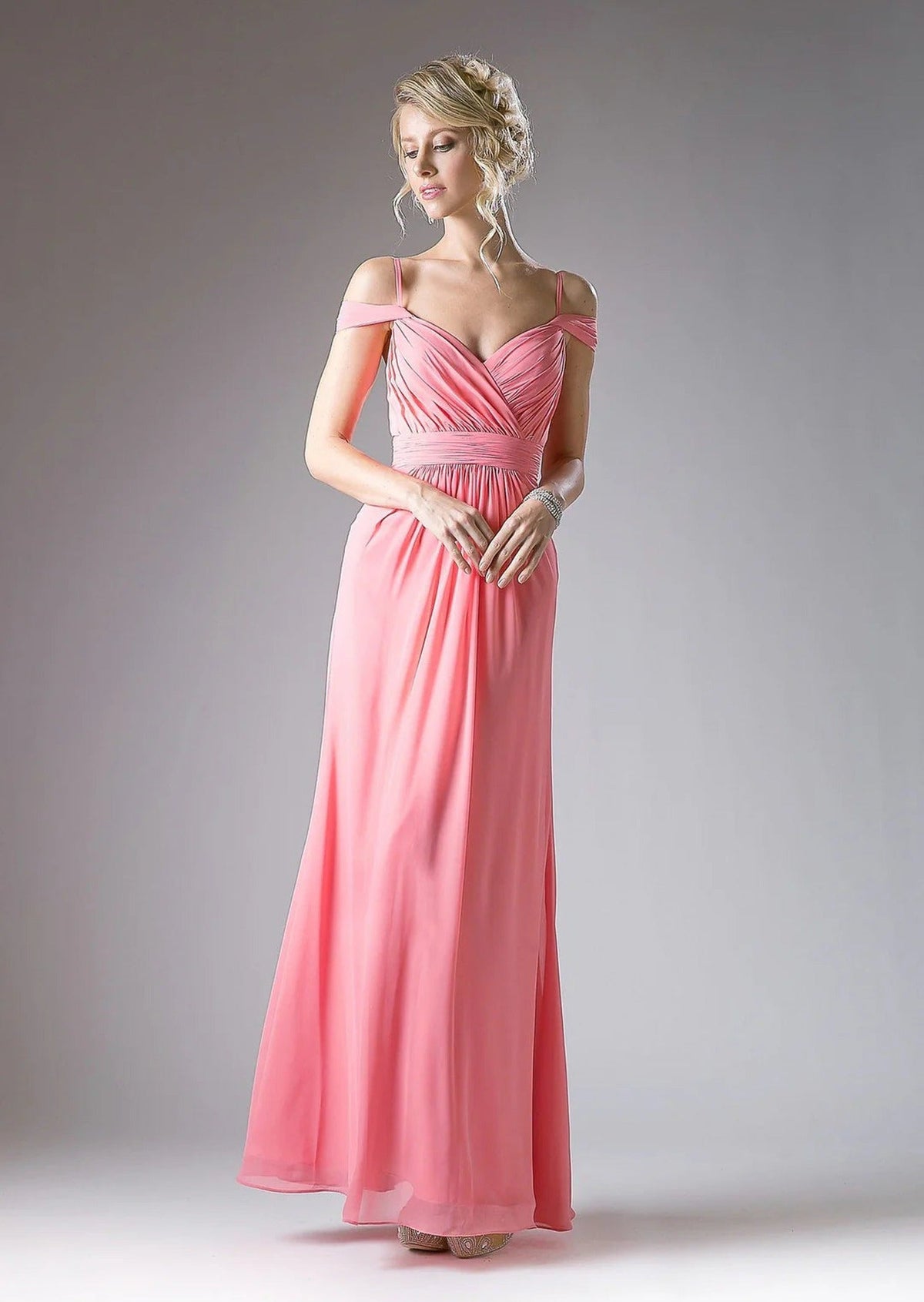 Ladivine CH527 - Off-Shoulder Surplice Chiffon Long Dress