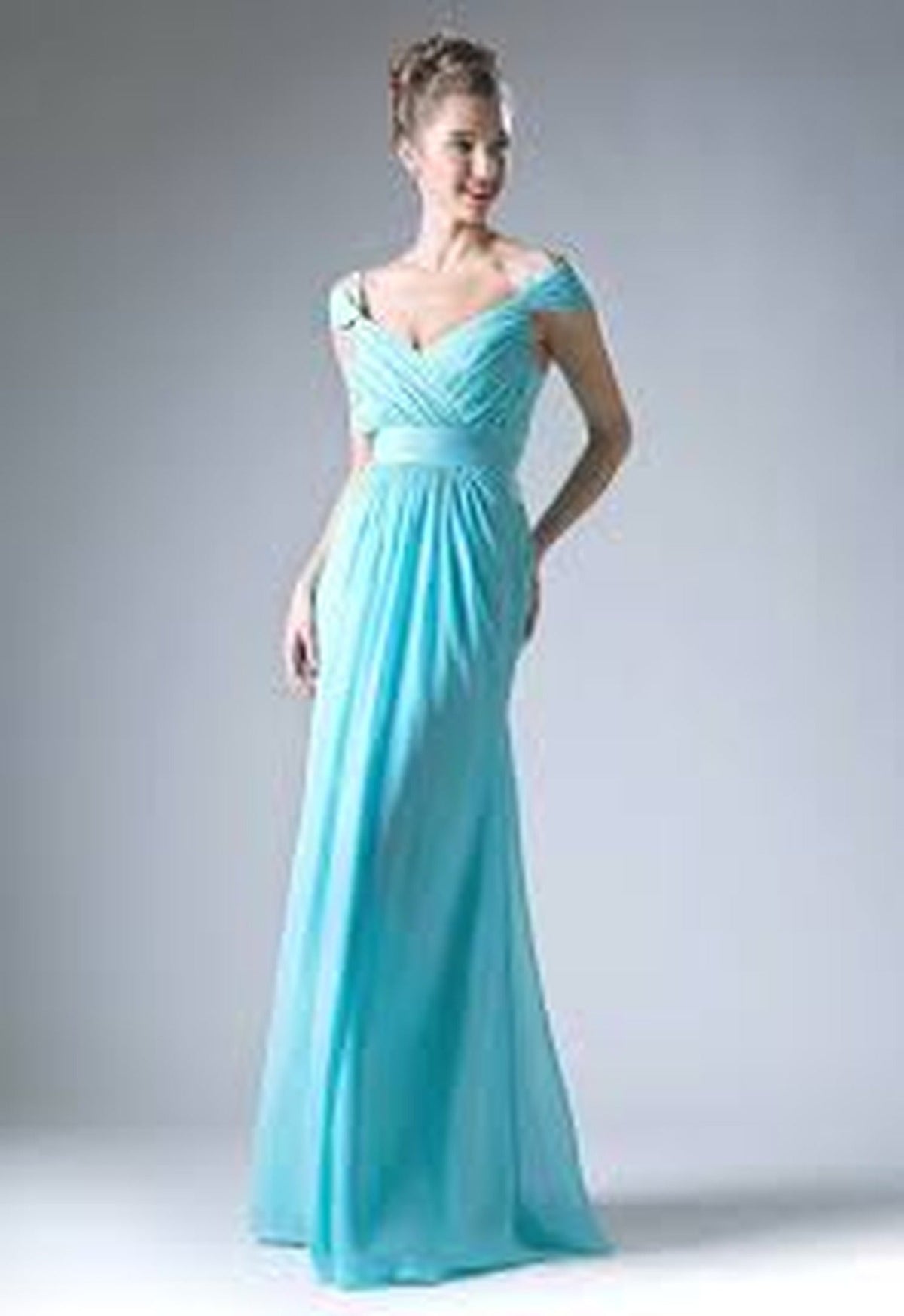 Ladivine CH527 - Off-Shoulder Surplice Chiffon Long Dress