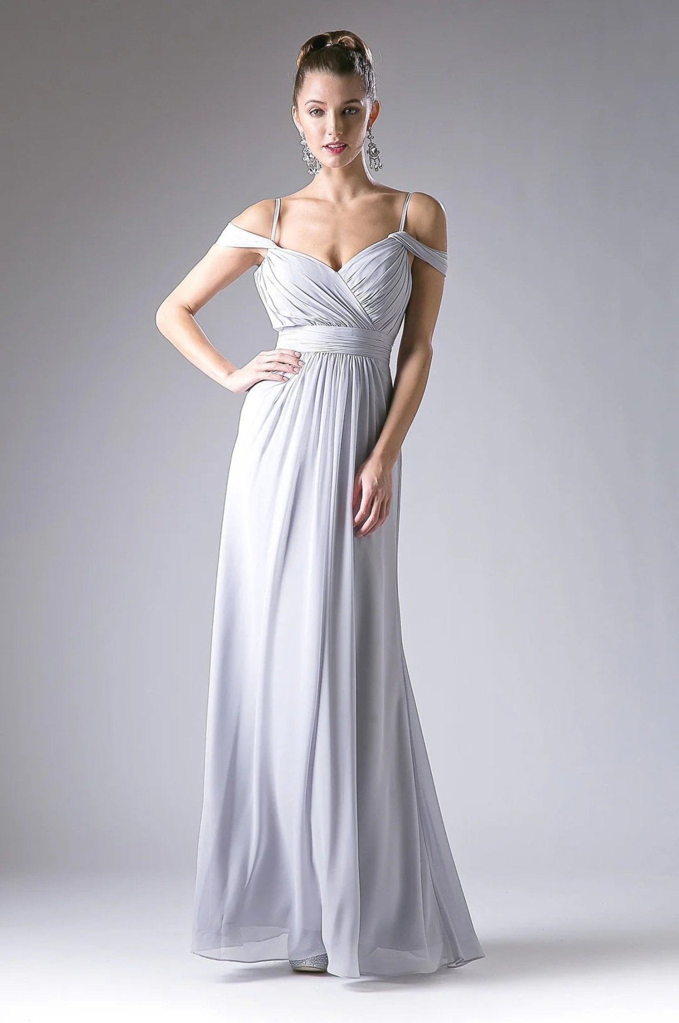 Ladivine CH527 - Off-Shoulder Surplice Chiffon Long Dress - Silhouette Dresses