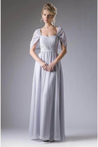 Ladivine CH532 - Semi-Sweetheart Dress With Cape Detail