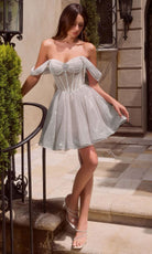 Ladivine CJ420 - Off Shoulder Glitter Tulle Corset Cocktail Dress