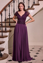 Ladivine CL07 - Short Sleeve Embellished Bodice Evening Gown