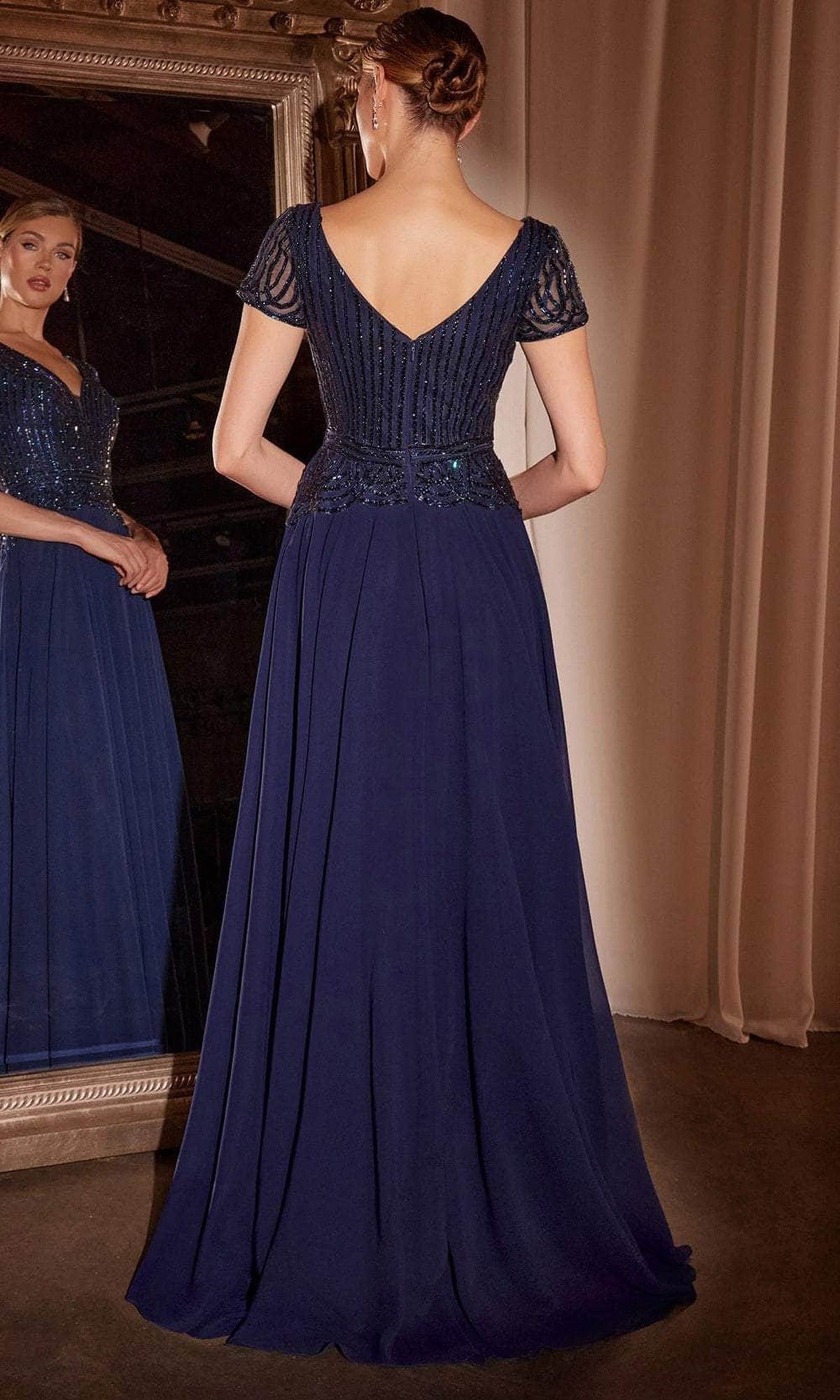 Ladivine CL07 - Short Sleeve Embellished Bodice Evening Gown