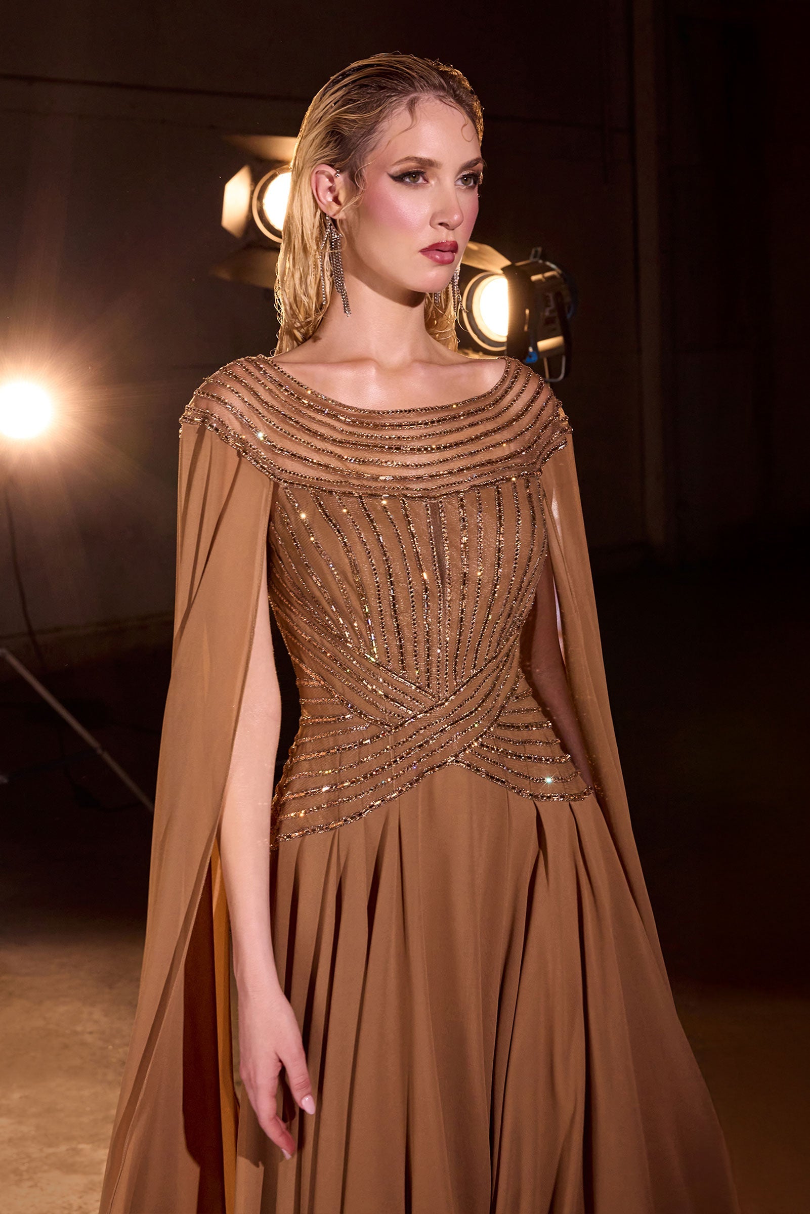 Ladivine CL08 Linear Beaded A-Line Dress