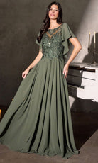 Ladivine CL09 - Beaded Illusion Flutter Sleeve Formal Gown