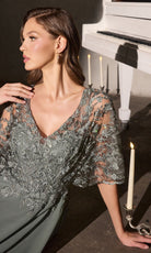 Ladivine CL10 - Embroidered Cape Sleeve A-Line Formal Gown
