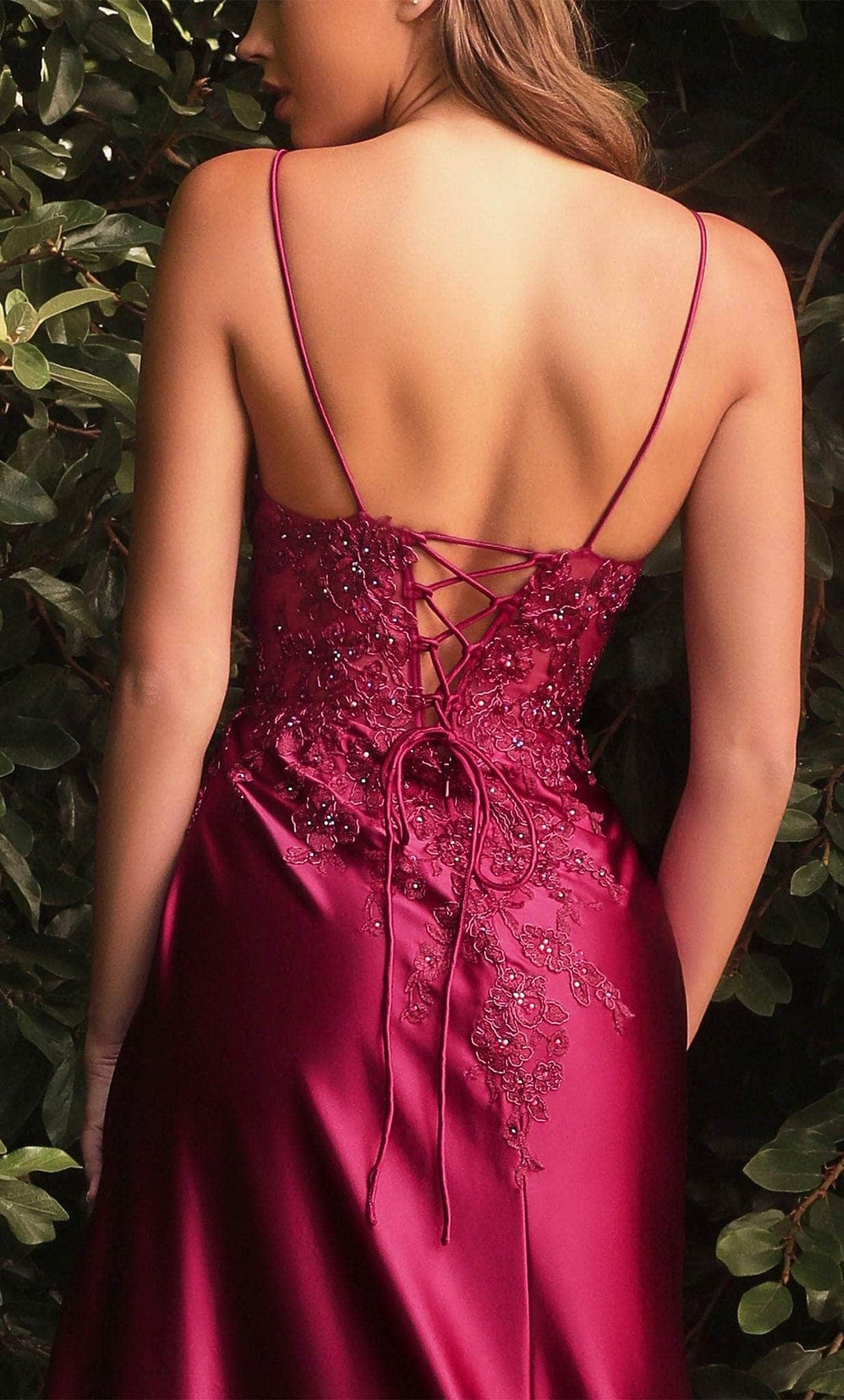 Ladivine CM318 - Deep V-Neck Satin Prom Gown