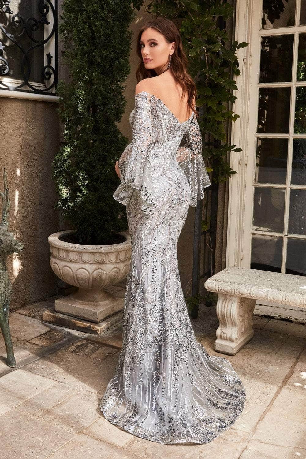 Ladivine CM319 - Off Shoulder Long Bell Sleeve Gown