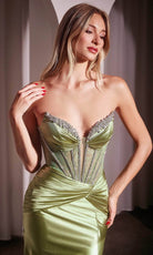 Ladivine CM368 - Rhinestone Strapless Sheer Bodice Prom Gown