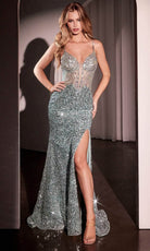 Ladivine CM370 - Elegant Sheath Rhinestone Embellished Prom Gown