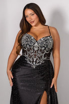 Ladivine CM377 - Plunging V-Neck Satin Prom Gown