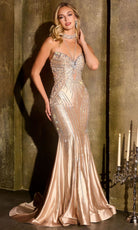 Ladivine CM391 - Beaded Halter Keyhole Gown with Overskirt