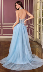 Ladivine CM391 - Beaded Halter Keyhole Gown with Overskirt