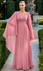 Ladivine CM8244 - Chiffon Cape Sleeve A-Line Evening Gown