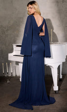 Ladivine CM8248 - Draped Cape Sleeve Sheath Evening Gown