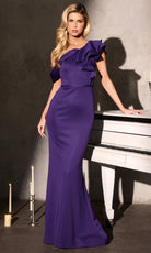 Ladivine CR886 - One Shoulder Ruffled Scuba Evening Gown